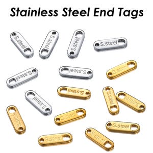 50 x Stainless Steel Extension Chain Tag End Charms, Stainless Steel Charm Tag with Text S.Steel for Extender Chain, Chain Connector Charms
