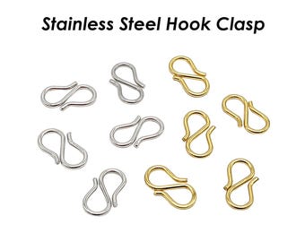 50 x S Hook Clasps Gold Silver, Stainless Steel S Hook Clasp for Necklace Bracelet Connector, Jewelry Findings Jewelry Supplies
