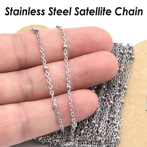 Beaded Chain Stainless Steel, Silver Gold Satellite Chain for Necklace Bracelet Making, Station Chain Bulk Wholesale Stainless Steel Chain