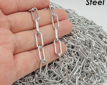 Stainless Steel Paperclip Clip Chain Gold Silver, Paper Clip Chain Stainless Steel Chain Bulk Chain for Necklace Bracelet Making
