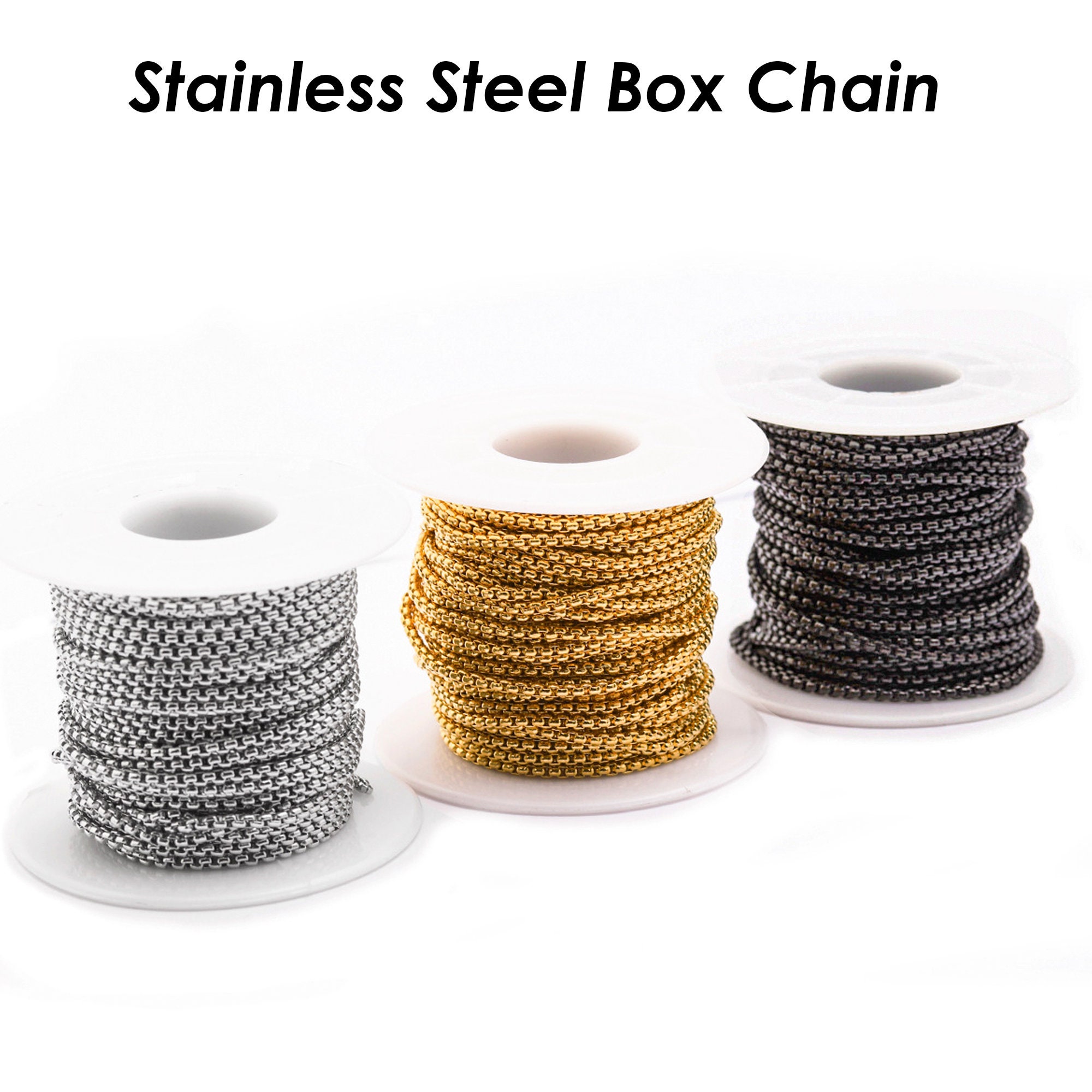 10 Feet - Round Box Chain Bulk for Men Women Necklace Bracelet ...