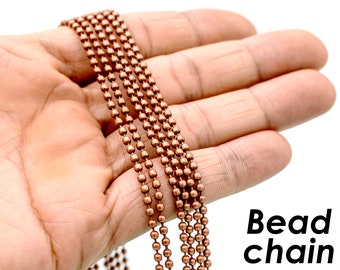 Bead Chain Necklace for Men Women, Wholesale Antique Copper Ball Chain for Jewelry Making- Silver Black Gunmetal Bronze Antique Brass