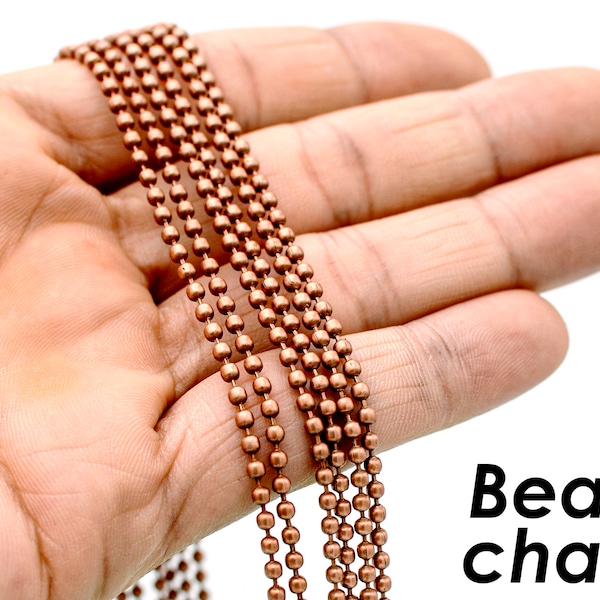 10 x Bead Chain Necklace for Men Women, Wholesale Antique Copper Bead Chain for Jewelry Making- Silver Black Gunmetal Bronze Antique Brass