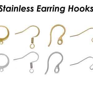 50 x Stainless Steel Earring Hooks Gold Silver, Surgical Steel Ear Wires Bulk Whole Earring Hoop Findings for Jewelry Making