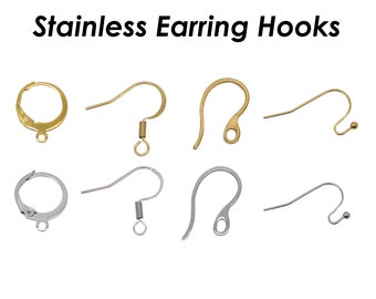 50 x Stainless Steel Earring Hooks Gold Silver, Surgical Steel Ear Wires Bulk Whole Earring Hoop Findings for Jewelry Making