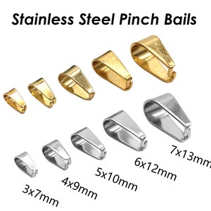 Stainless Steel Pinch Bail Gold & Silver Tone, Snap Open Bail, Pendant Clips for Necklace, Tarnish Resistant Bail Clasps Jewelry Findings
