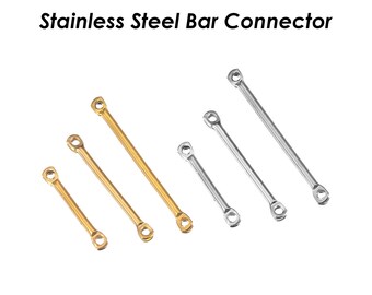 50 x łączniki prętowe ze stali nierdzewnej, 15 mm, 20 mm, 25 mm, łączniki prętowe, złoto-srebro, elementy łączące do kolczyków, łącznik prętowy z dwoma otworami