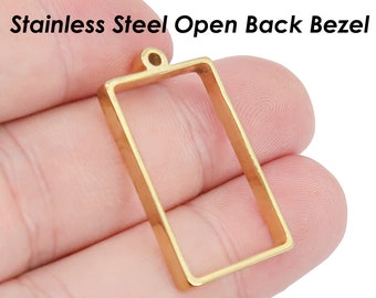 Open Back Bezel Pendant Setting Stainless Steel, Rectangle Pendant Setting for Resin Polymer Enamel DIY Pendant Jewelry Making