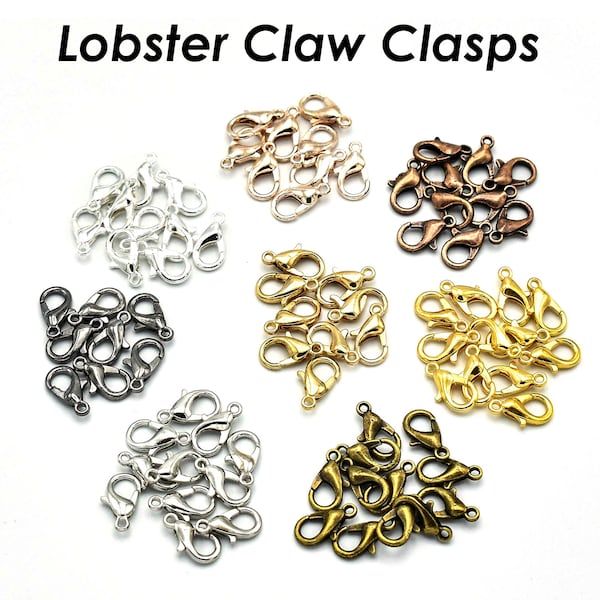 100 x Lobster Clasp Bulk Wholesale Findings Supplies, Silver Bronze Copper Gunmetal Lobster Claw Clasp for Jewelry Making