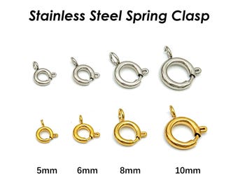 Stainless Steel Spring Ring Clasp Gold Silver Bulk Roud Clasp Findings - Jewelry Making Supplies -With Open Jump Ring