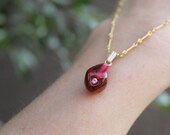 Exclusive Glass Pomegranate Seed Necklace in Gold or Silver - Murano Glass paved with Mystic Topaz - Lampwork Persian Fruit Punica Granada