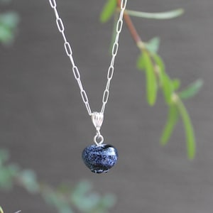 Lampwork Glass Blueberry Necklace: Botanical Silver or Gold Filled Jewelry