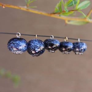 Handmade Glass Blueberry Bead Charm w/ Silver or Gold Filled Loop - ONE Lampwork Glass Blue Dainty Fertility Gift