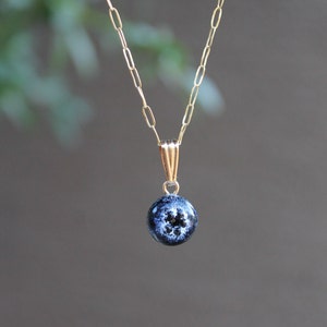 Small or medium Glass Blueberry Necklace in Silver or Gold Filled, Glass Blueberry Dainty Charm Pregnancy Berry Gift