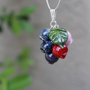 Handmade Glass Berry Cluster Pendant for Necklace - Murano Glass Blueberry, Cranberry Nature Inspired Gift