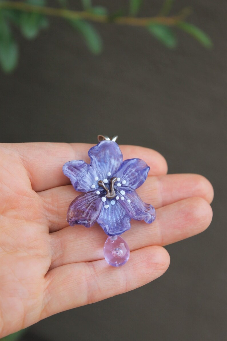 Glass Orchid Flower Necklace in Sterling Silver Handcrafted Etsy