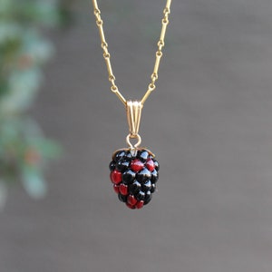 Glass Blackberry Charm Necklace in 14k Gold filled, Hand-blown Life Size Lampwork Glass Berry Gold Chain, Nature Inspired Gift