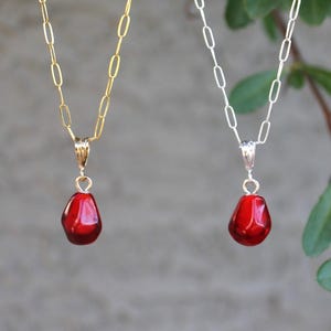 Small Single Pomegranate Aril Seed Necklace - Handmade Red Lampwork Glass - Silver, Gold Filled Chain, Fertility Friendship Symbol