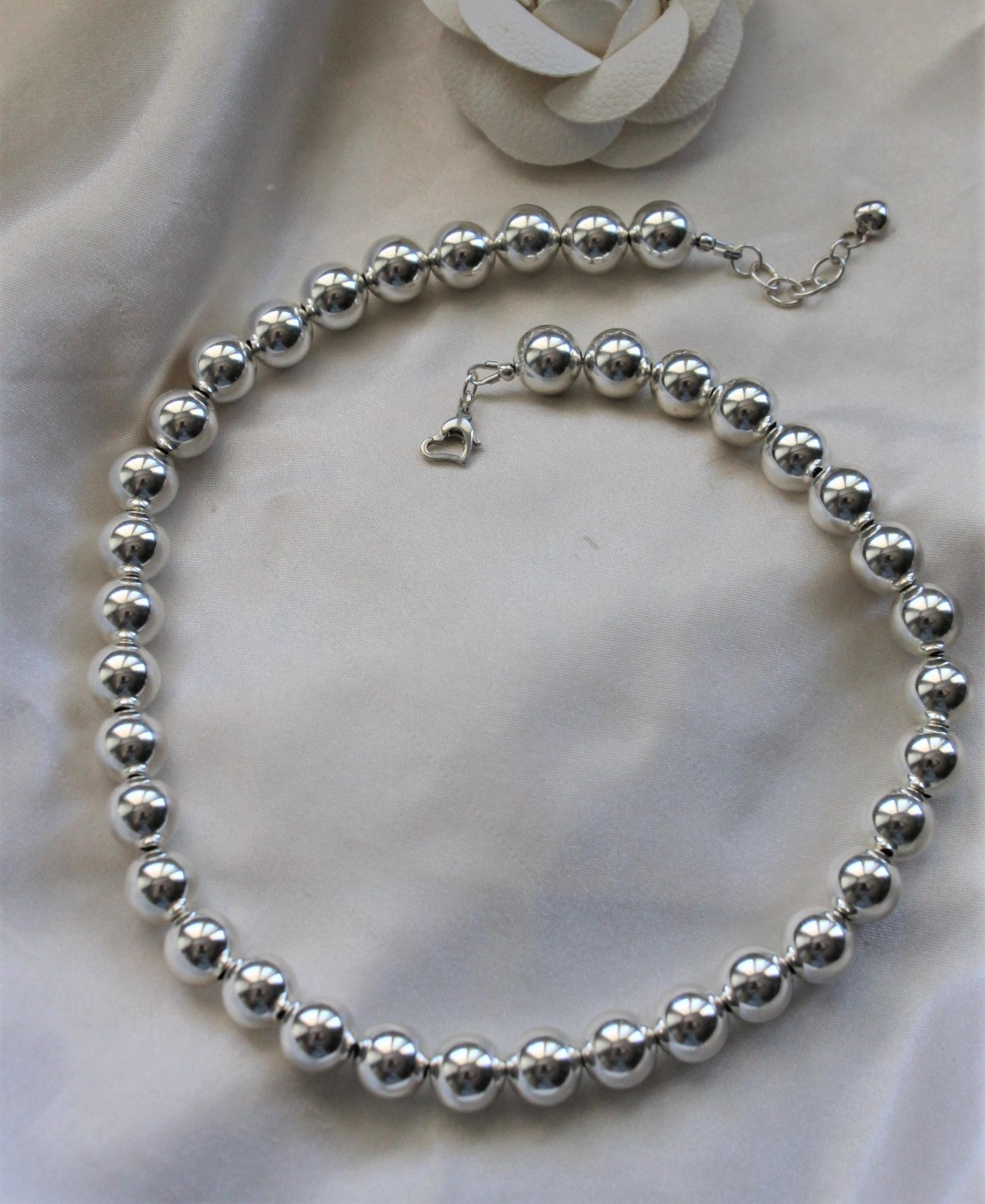 Chunky Classic Sterling Silver Ball Necklace, Fashion Choker