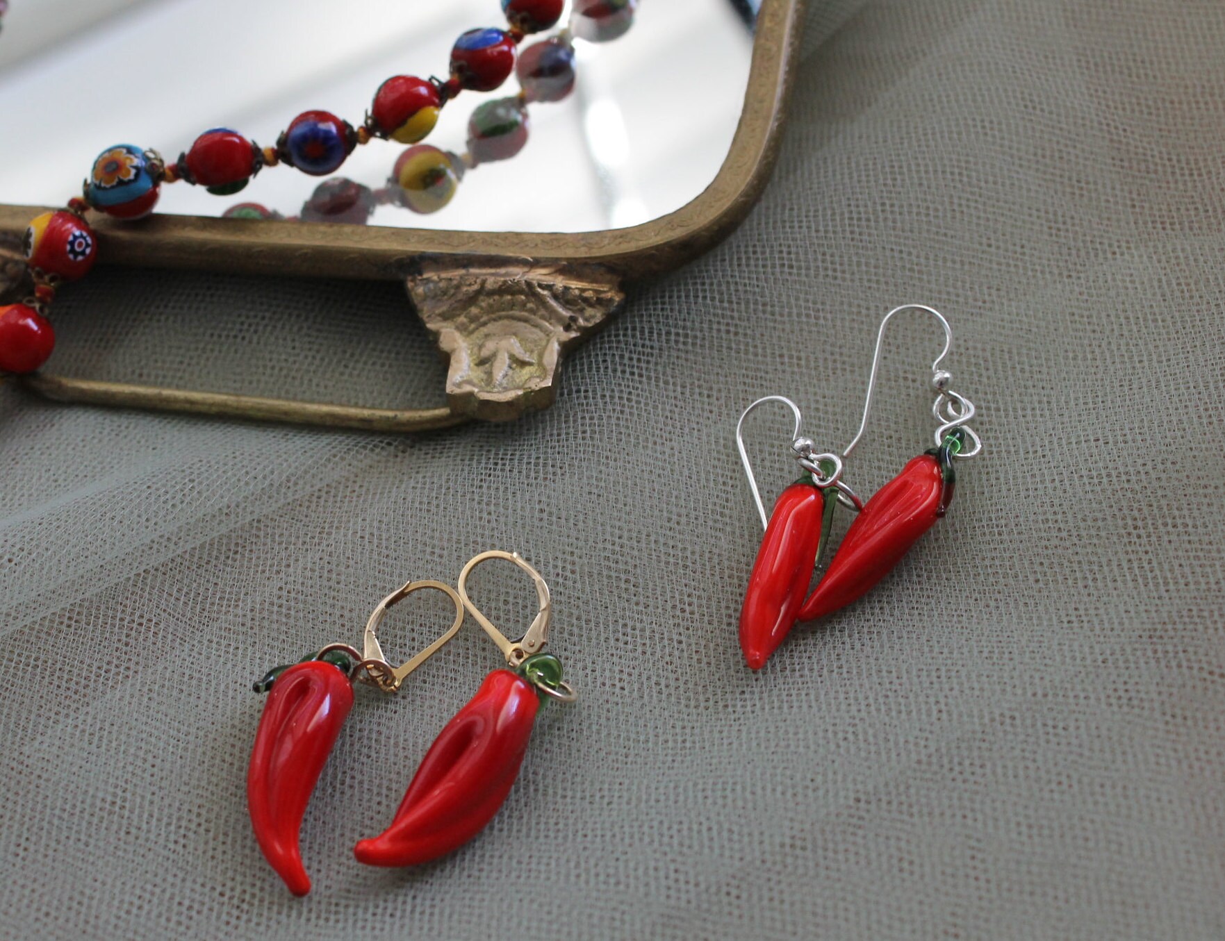 Glass Red Hot Chili Pepper Chain Necklace 14k Gold Filled Etsy