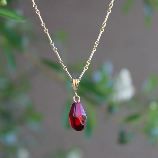 Small Single Pomegranate Seed Necklace - Handmade Italian Pink, Wine Murano Glass - Silver, Gold Filled Chain, Fertility Symbol