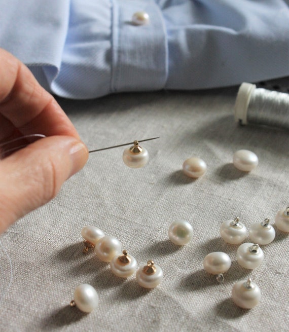 Real Pearl Shank Buttons, ONE White Freshwater Pearl Buttons for