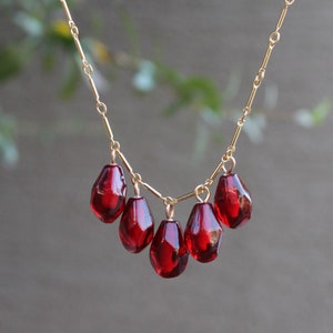 Handmade Glass Pomegranate Seed Necklace in Silver or Gold Filled, 3 or 5 Lampwork Glass Seeds, Nature Inspired Gift