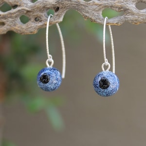 Life Size Glass Blueberry Earrings in Silver, Hand-made Murano Glass nature Inspired Gift - Blue Berry dainty earrings