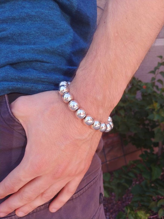 Sterling Silver 10, 12 Mm Bead Ball Bracelet W/ Toggle or Sterling Silver 10, 12 Mm Bead Ball Bracelet W/ Toggle or