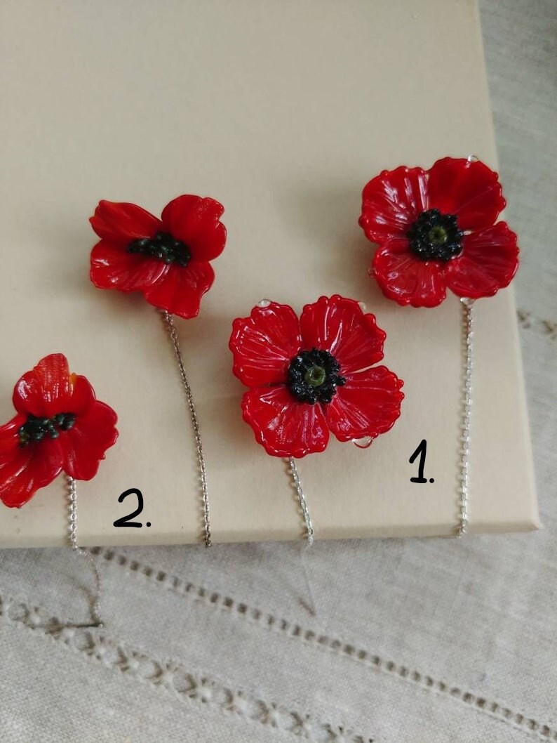 Glass Poppy Flower Earrings Red California Wild Poppy Flower Etsy
