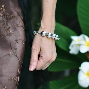 Sterling Silver 16 mm Chunky Bead Ball Bracelet, .925 large shiny silver balls w/ toggle, lobster clasp, bracelet of all time for men woman
