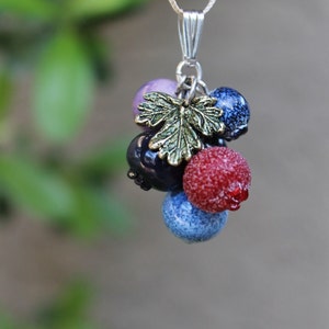 Handmade Glass Berry Cluster Pendant for Necklace - Murano Glass Blueberry, Cranberry Nature Inspired Gift