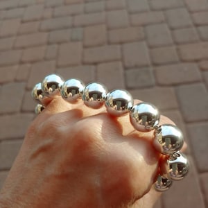 チャンキースターリングシルバーボールビーズブレスレット、14 mm .925シルバーシームレスビーズ