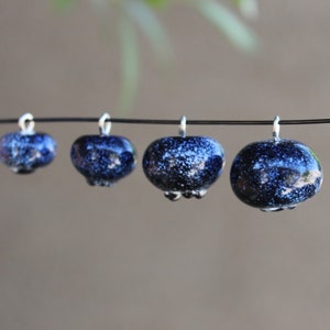 Handmade Glass Blueberry Bead Charm w/ Silver or Gold Filled Loop - ONE Lampwork Glass Blue Dainty Fertility Gift