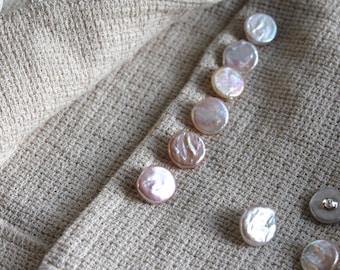 Organic Freshwater Pearl Buttons, Natural White, for Sewing Knitting (15-16 mm)