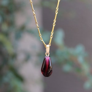 Large Single Pomegranate Seed Charm or Necklace - Handmade Wine Color Murano Glass - Silver, Gold Filled Chain, Fertility Symbol Granada