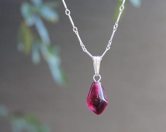 Handmade Wine Color Murano Glass Pomegranate Seed Charm: Sterling Silver or Gold Filled