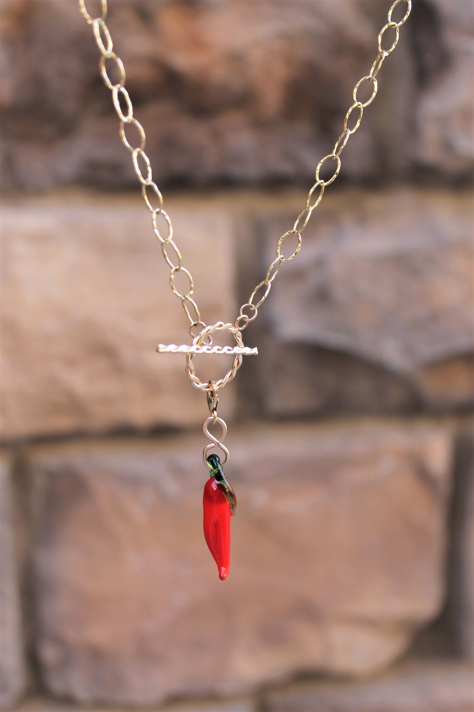 Glass Red Hot Chili Pepper Chain Necklace 14k Gold Filled Etsy