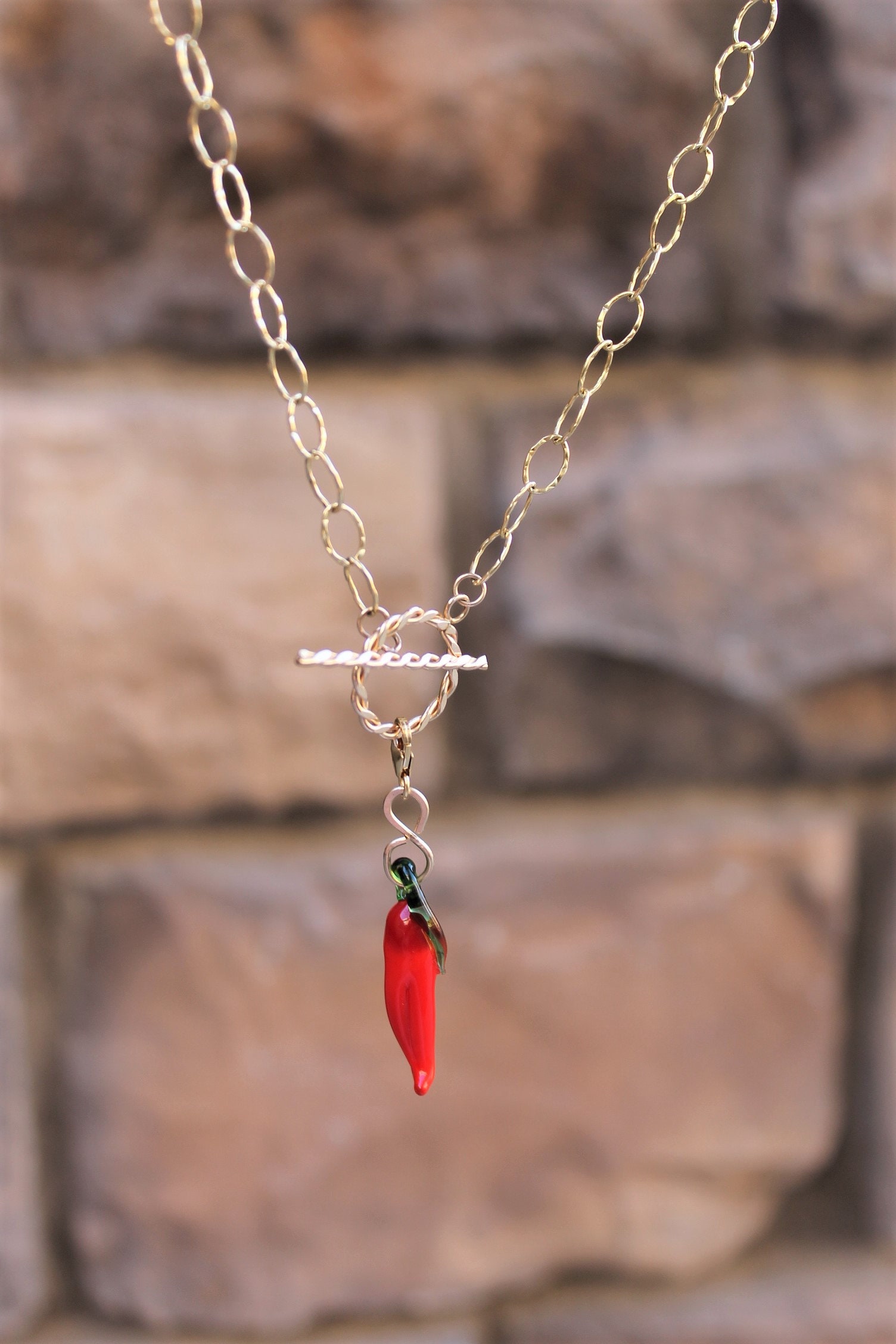 Glass Red Hot Chili Pepper Chain Necklace 14k Gold Filled Etsy