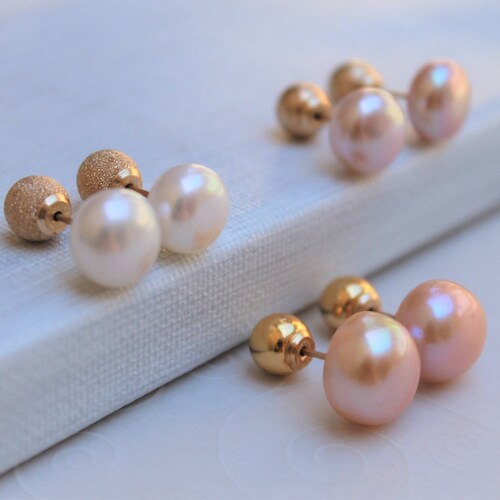 Real Pearl Double Sided Gold Filled Ball Earrings 10 Mm Etsy
