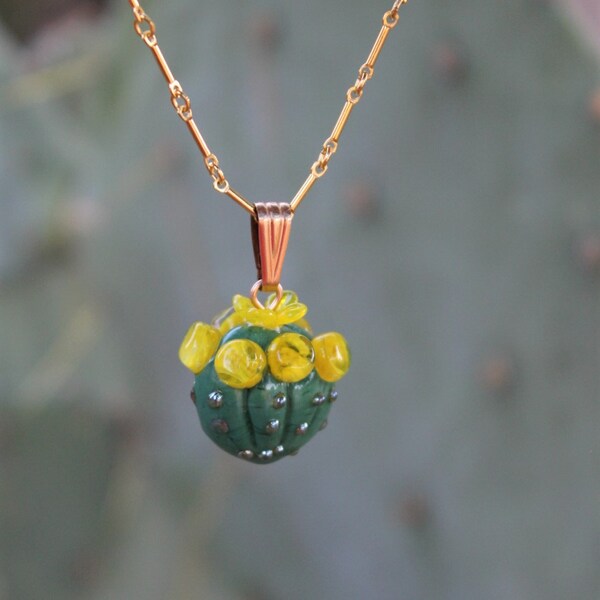 Glass Cactus Necklace in Gold Filled, Sterling Silver Chain - Murano Italian Glass Realistic Mini Cacti Succulent Jewelry