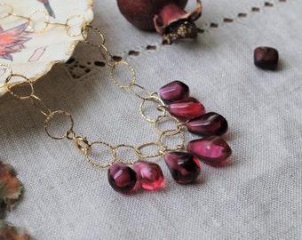 Handgefertigte Glas Große Granatapfel Samen Einstellbar Halskette, 14k Gold Filled Strukturierte Kette