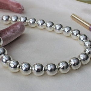 Chunky Classic Sterling Silver Ball Necklace, Fashion Choker - Shiny Large Round Beads 10, 12, 14, 16 mm, Mother&#39;s Day Christmas Gift
