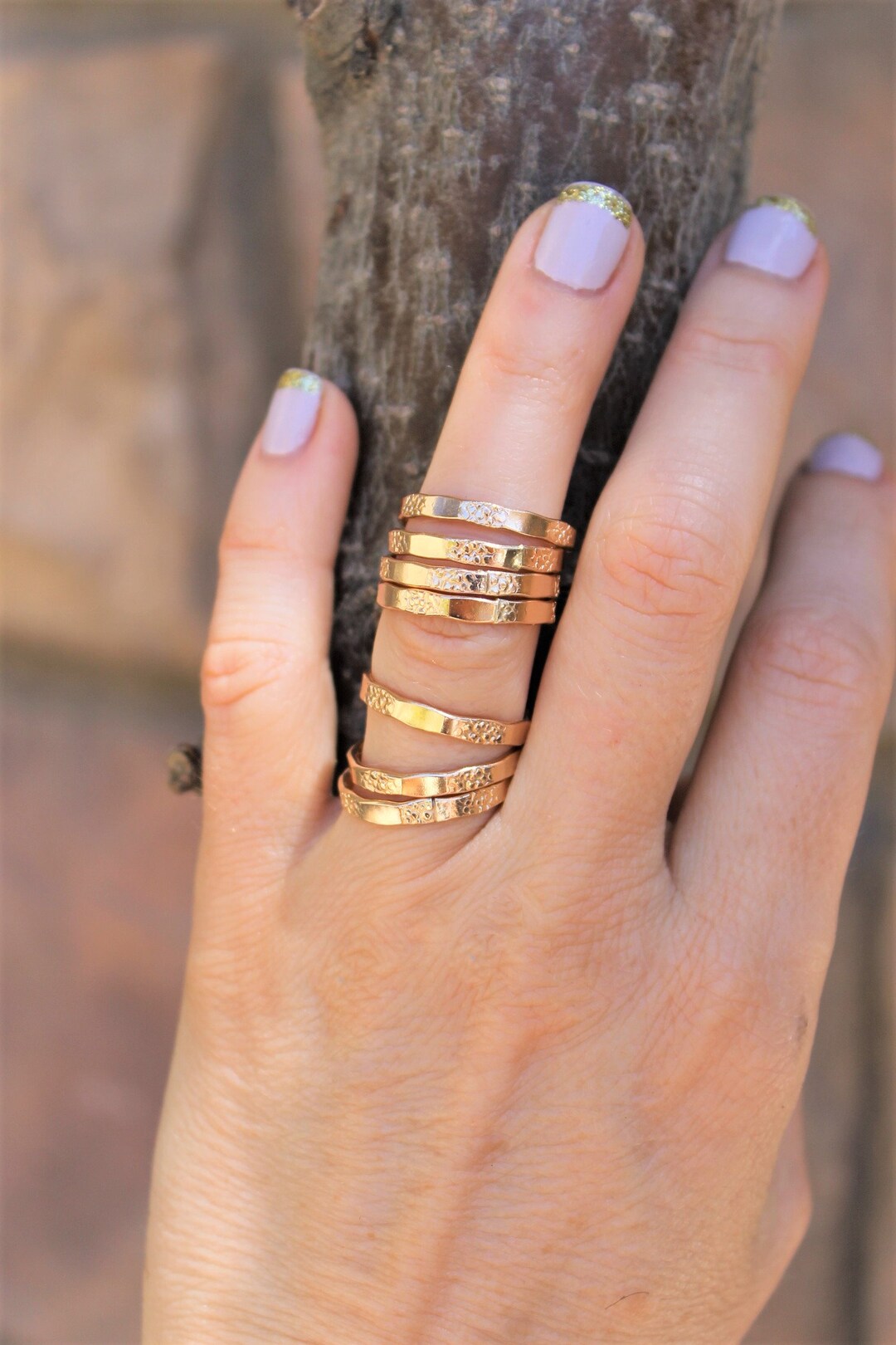 Thick 14K Gold Filled Stackable Rings Gold Textured Ring Rustic Wedding