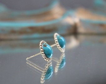 Kingman Blue Turquoise Stud Earrings - 14k Gold Filled