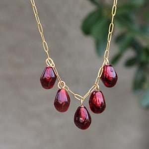 Handmade Murano Glass Pomegranate Seed Necklace, 14k Gold Filled or Sterling Silver Link Chain