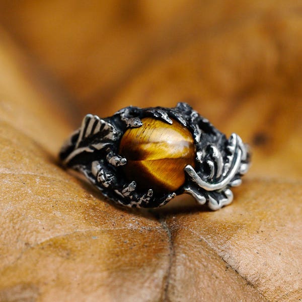 Tiger Eye Ring for women "Tori" | Engagement ring | Tigers eye ring |  Flower ring | Twig ring | Branch ring | Oak ring | Tiger eye jewelry