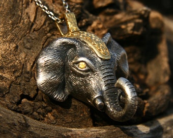 Elephant pendant for men with 2 Yellow Tourmaline "Lord Ganesh" | Sterling Silver pendant for women | Elephant Necklace for women