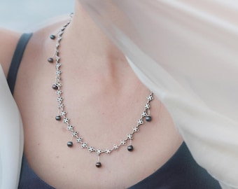 Tahitian Black Pearl Necklace "Mana" | Chunky Womens Large Link 925 Silver Chain | Organic Ocean Inspired Geometric Necklace | Pearl Jewelry