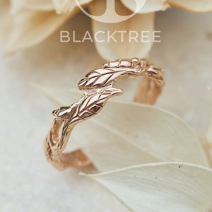 14K Gold Engagement Ring Luna Gold Leaf Ring Vine Branch Promise Ring Twig Wedding Band Statement Boho Ring Botanical Anniversary Ring image 3